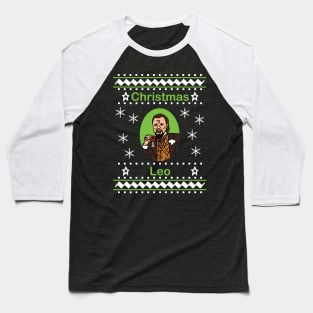 Christmas Leo Laughing and Drinking Wine Baseball T-Shirt